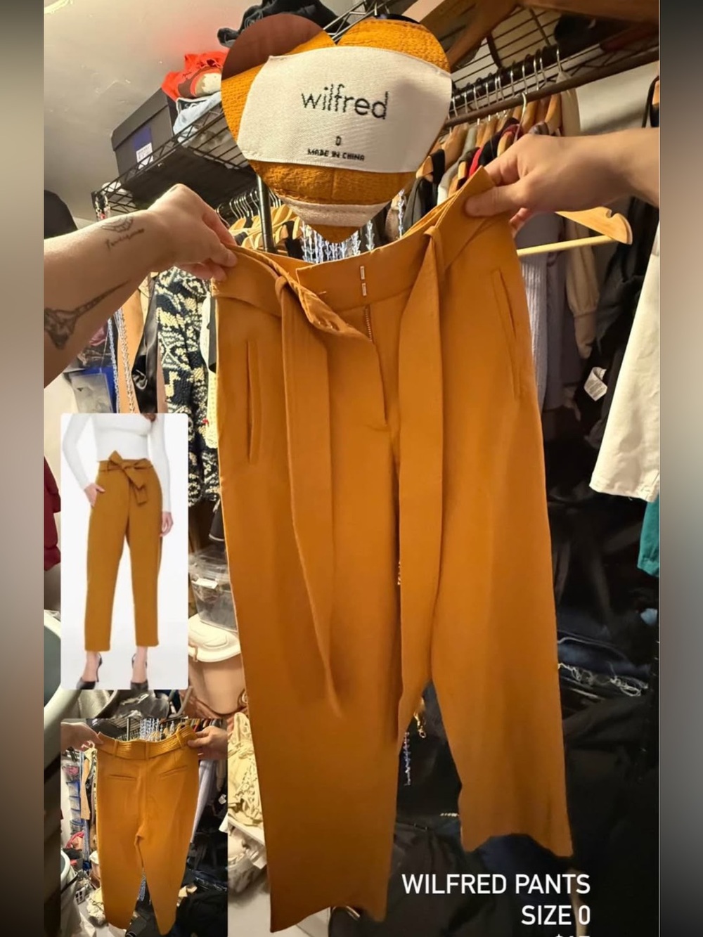 Wilfred Cropped High-Rise Tie-Waist Tapered Pants — Mustard Yellow